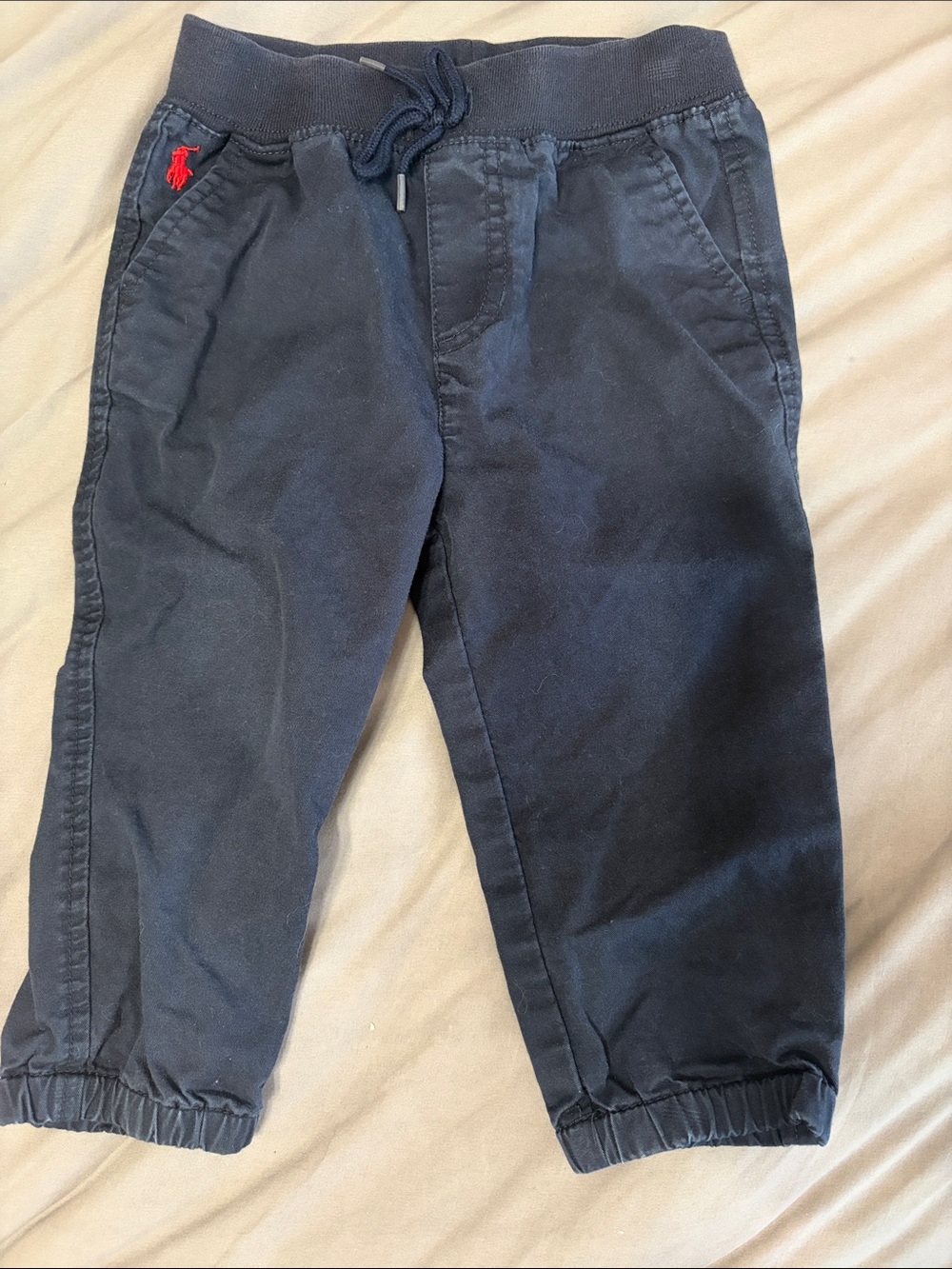 Ralph Lauren Navy Blue Cotton Jogger Pants with Red Logo